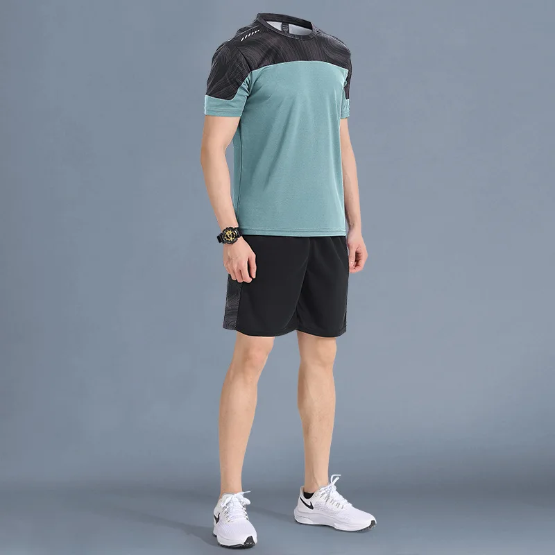 

Breathable Men's Sportswear Set Quick Dry Running Clothes Short Sleeve T-Shirt + Shorts Gym Training Suit Gym Clothing