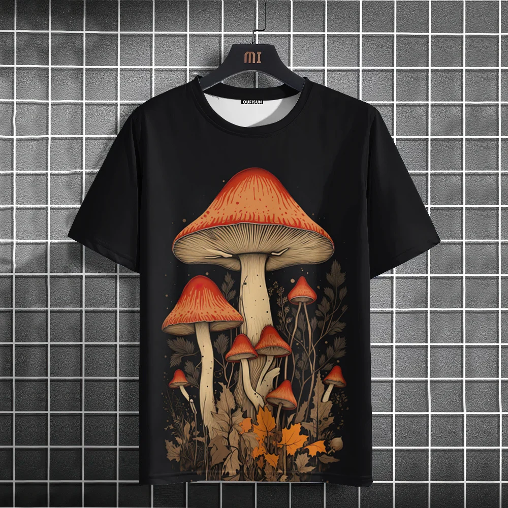 Cartoon Fashion Short Sleeve T-shirt For Men Fluorescence Mushroom Graphic Short Sleeve Breathable Men T -Shirt Boy Stylish