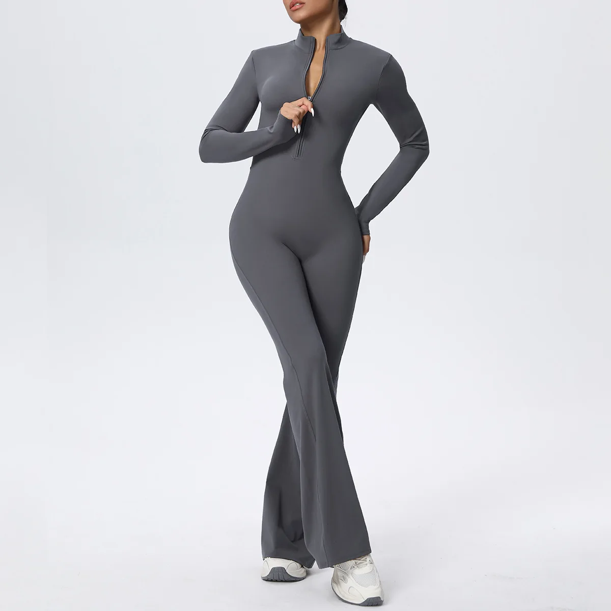

New Zipper Long-Sleeve Yoga Jumpsuit Hip Lift Tight One-Piece Sports Bodysuit Fitness Running Workout Gym Sportswear for Women