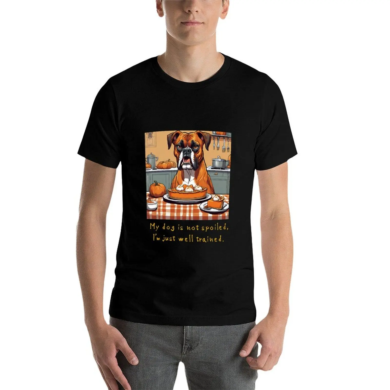 Camiseta con estampado de calabaza para hombre, camisa con estampado divertido de tarta y perro bóxer, ropa hippie para Halloween