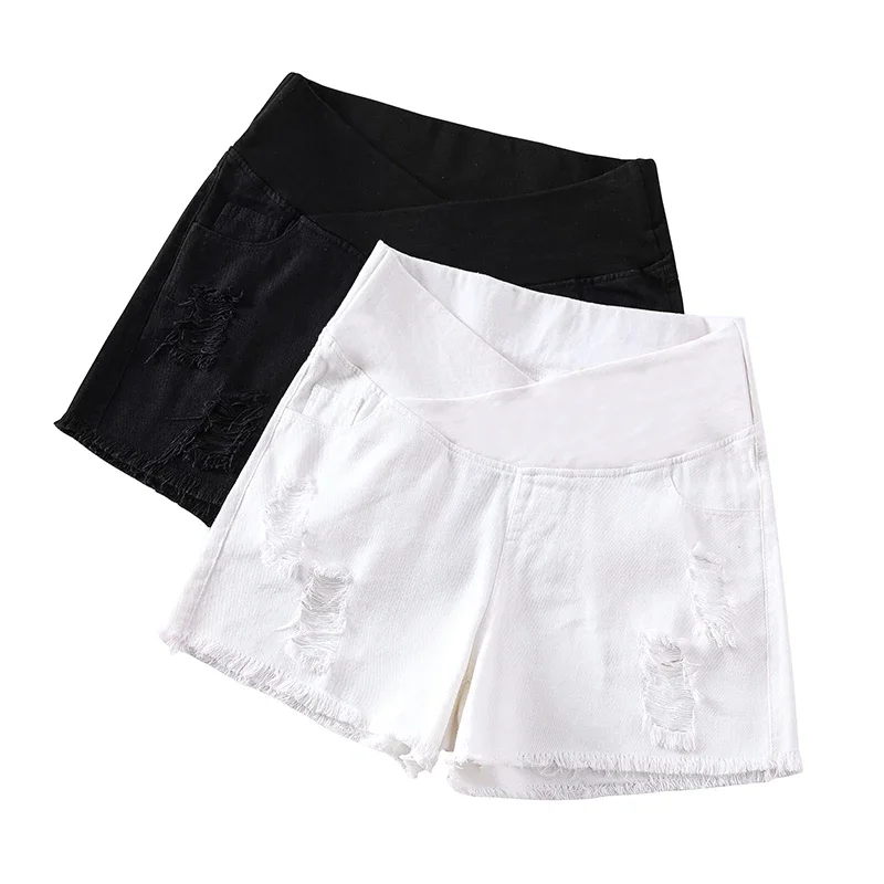 Shorts de maternidade jeans branco para grávidas, roupas casuais, jeans quentes para gravidez, calção para barriga V, buraco de verão, 9091 #2023