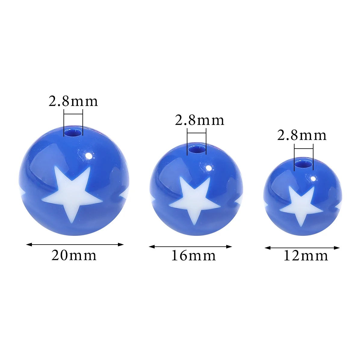 10/20Pcs 12/16/20mm Acrylic Beads Round Ball Random Color Loose Spacer Star Heart Pattern Diy Making Bracelets Jewelry Accessory