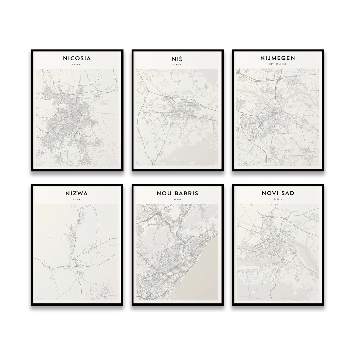 Nuku'alofa.Nuremberg. نوفوسيبيرسك. نوفي ساد.نوباريس.نوتينغهام. نورويتش. نورثامبتون. نزاه. نيكوسيا لطيفة. ملصق خريطة المدن