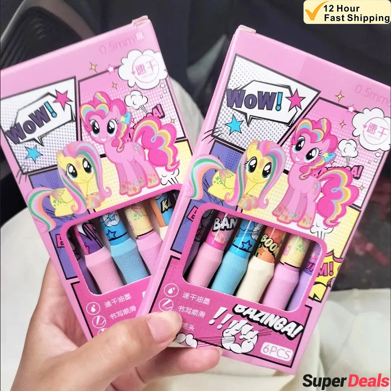 6Pcs Anime My Little Pony Gel Pen Kawaii Sponge Cover Press Pen Cute The Ballpoint Pen Cartoon Stationery Office Supplies Gift