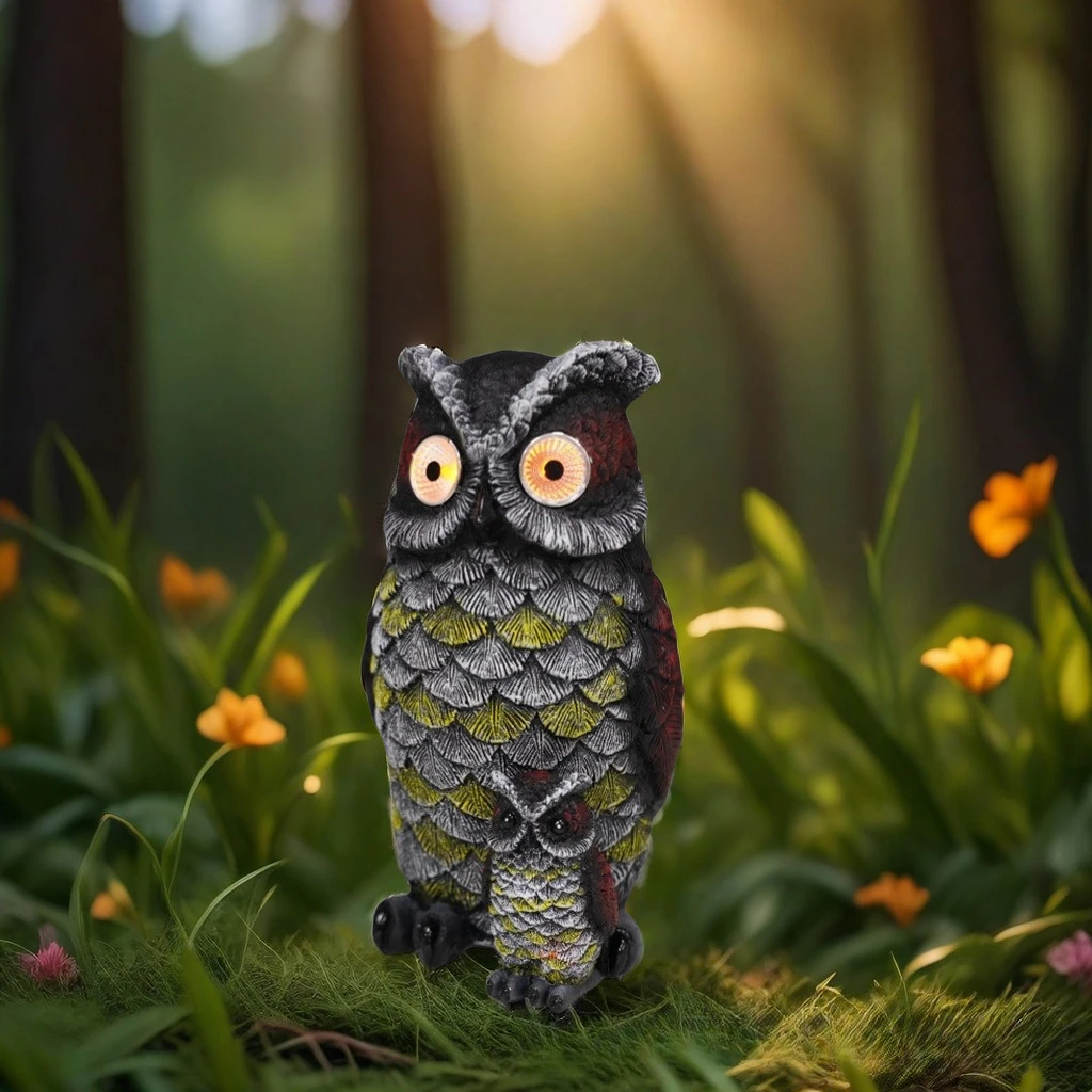 New Realistic Animal Shaped Owl Mother Son Solar Powered Small Ornament Decorated with Plant Patterns