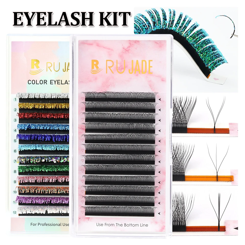 

RUJADE Mix Color Glitter Lashes Fashion Shiny Colorful W Shaped Bloom Eyelashes 2D 3D Premade Fans YY Individual Lash Extension