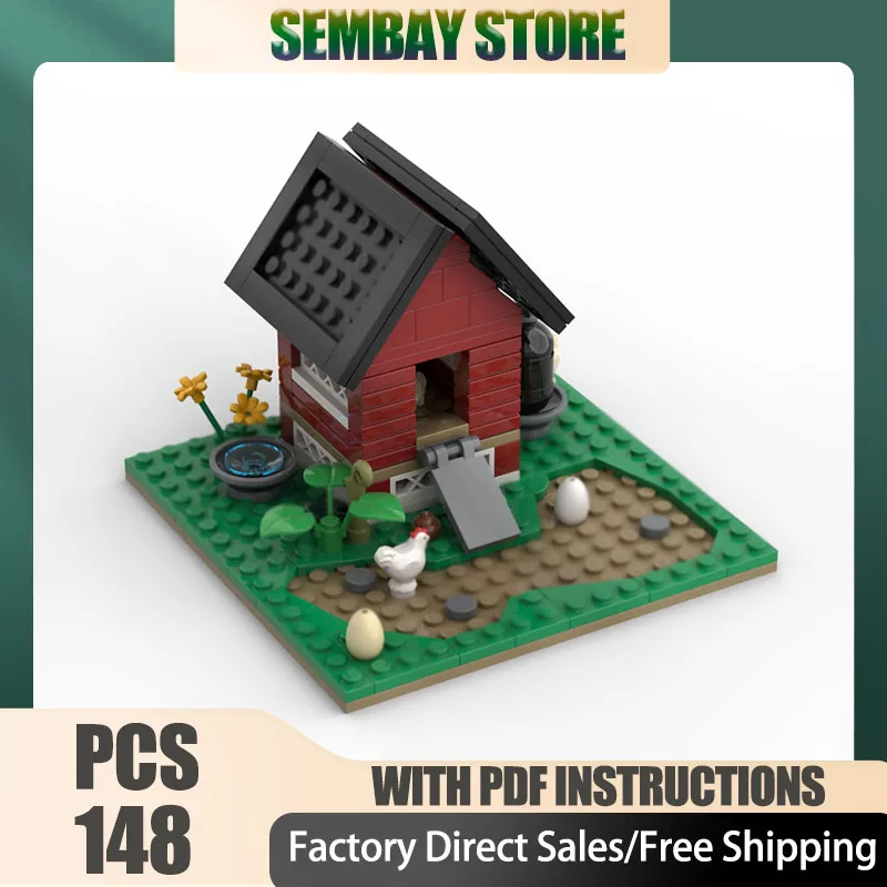 

Modular City Building Moc Building Brick Modular Chicken Coop - Red Version Technology Block Christmas DIY Toy Construction Gift