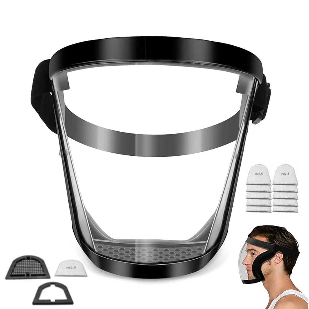 Máscara Facial Transparente Antipoeira com 10 Filtros PM2.5, Reutilizável para Proteção Contra Poeira e Contaminação