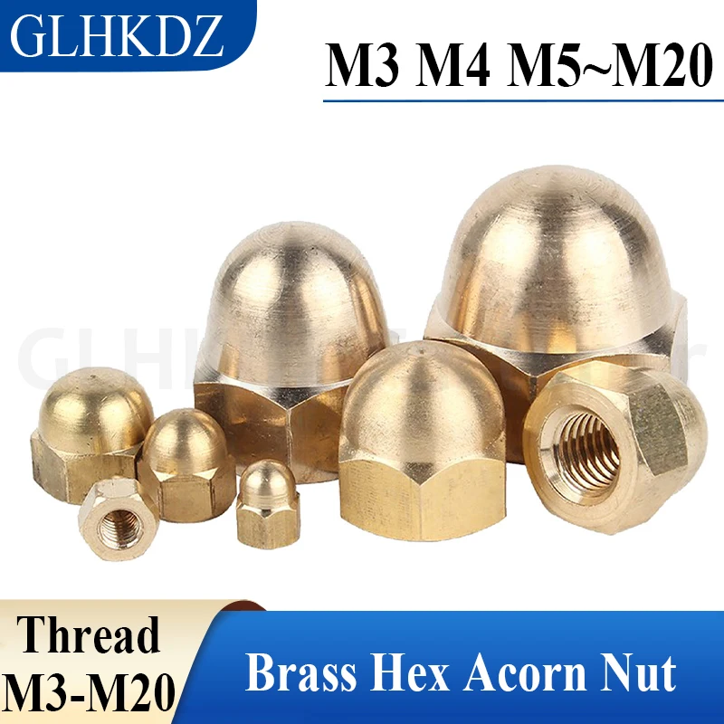M3-M20 Brass Hex Acorn Nut Grade 4.8 Brass Hex Cap Nut Domed Nuts Decorative Cover Nut