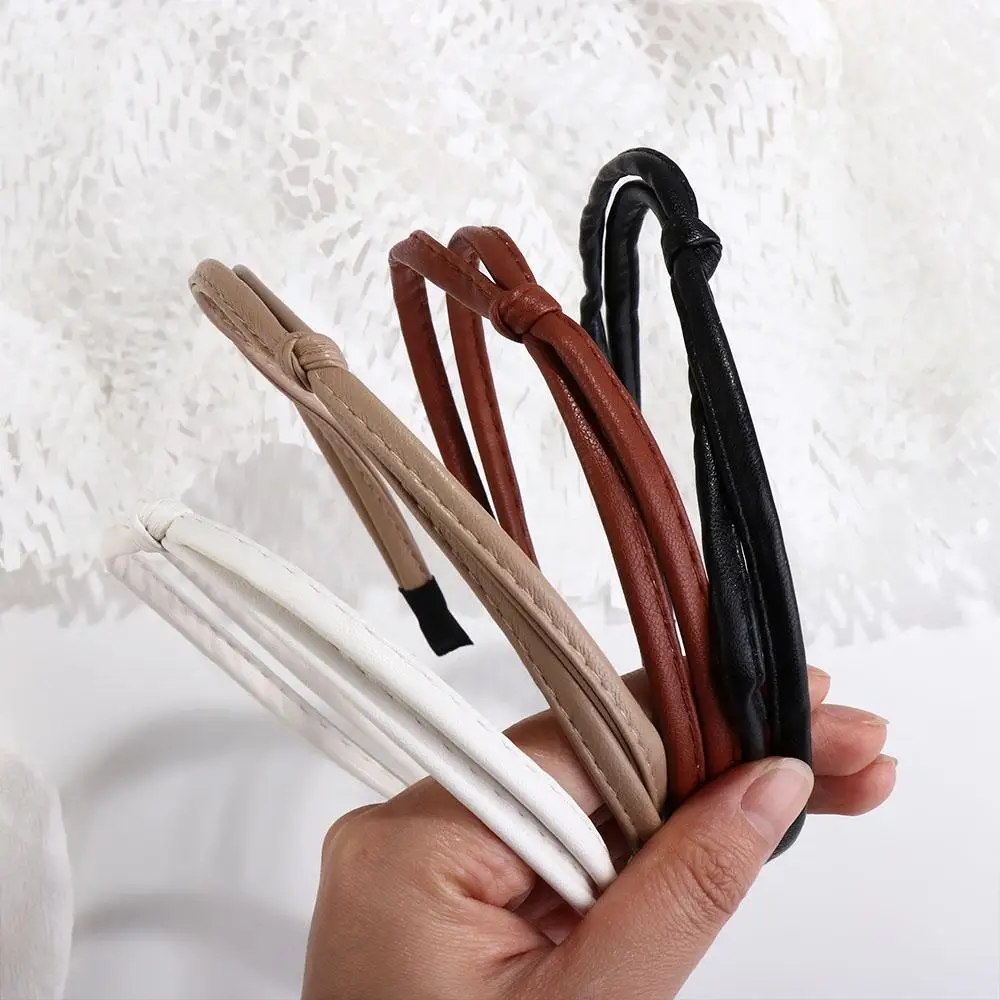 

Hoop Women Hairpin Wash Face Hair Band Knotted PU Leather Headband Korean Style Headwear Female Hair Accessories Thin Hair Band