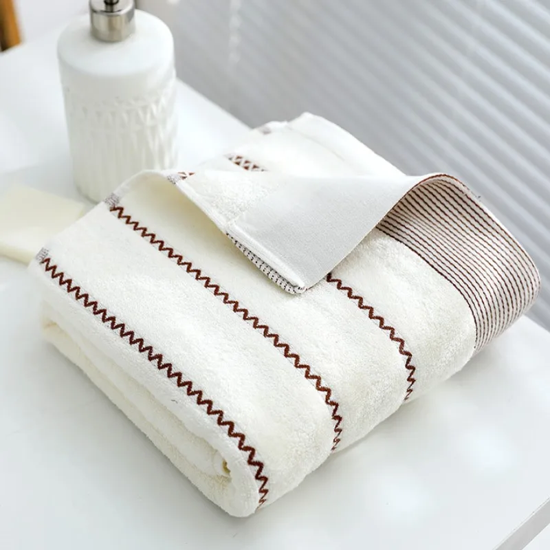 70x140cm Soft Absorbent Cotton Bathroom Towel Wave Design Bath Hand Face Towels for Household Home Hotel - Gift Cover Cream