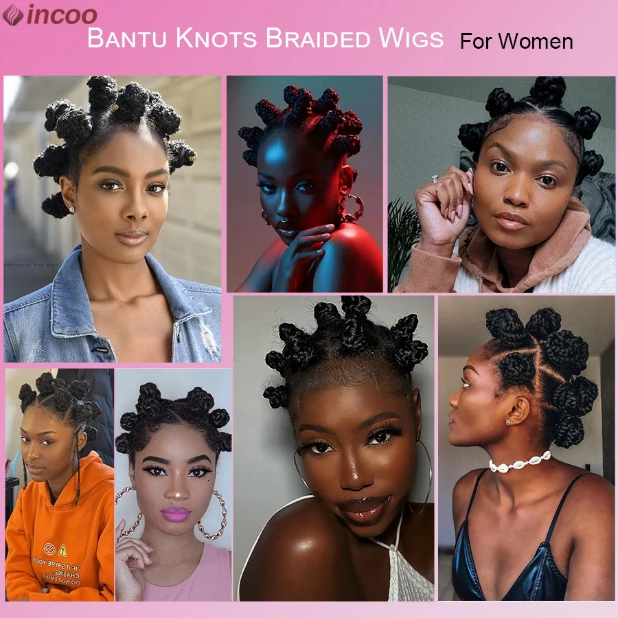 Bantu Knotless Box Braided Wig Synthetic Twist Lace Front Wig Cornrows Buns New African Full Lace Braided Wigs For Black Women