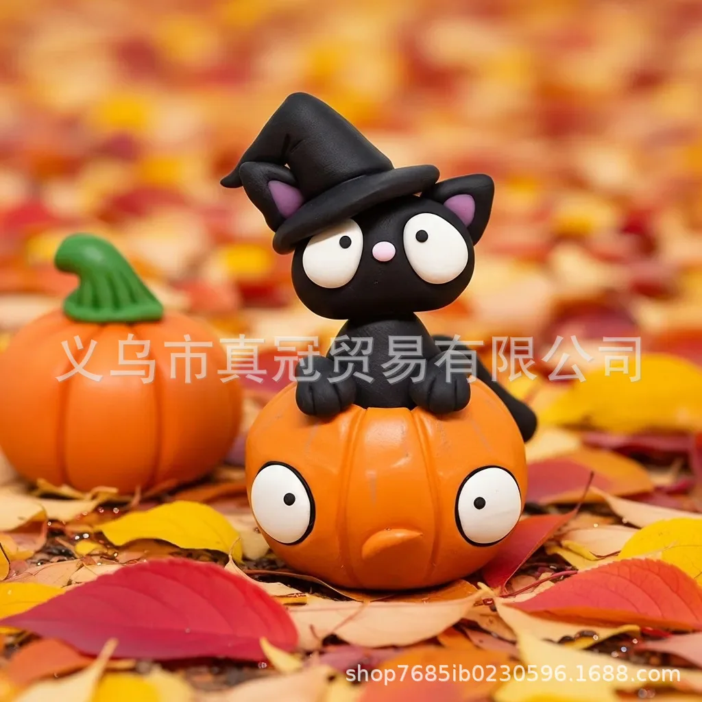 

Witchy Cat in Pumpkin Statue Halloween Decor Gothic Home Ornament