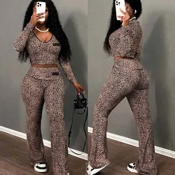 Customized LOGO European American women's clothing 2025 spring V-neck lace leopard print sexy casual high-waisted suit