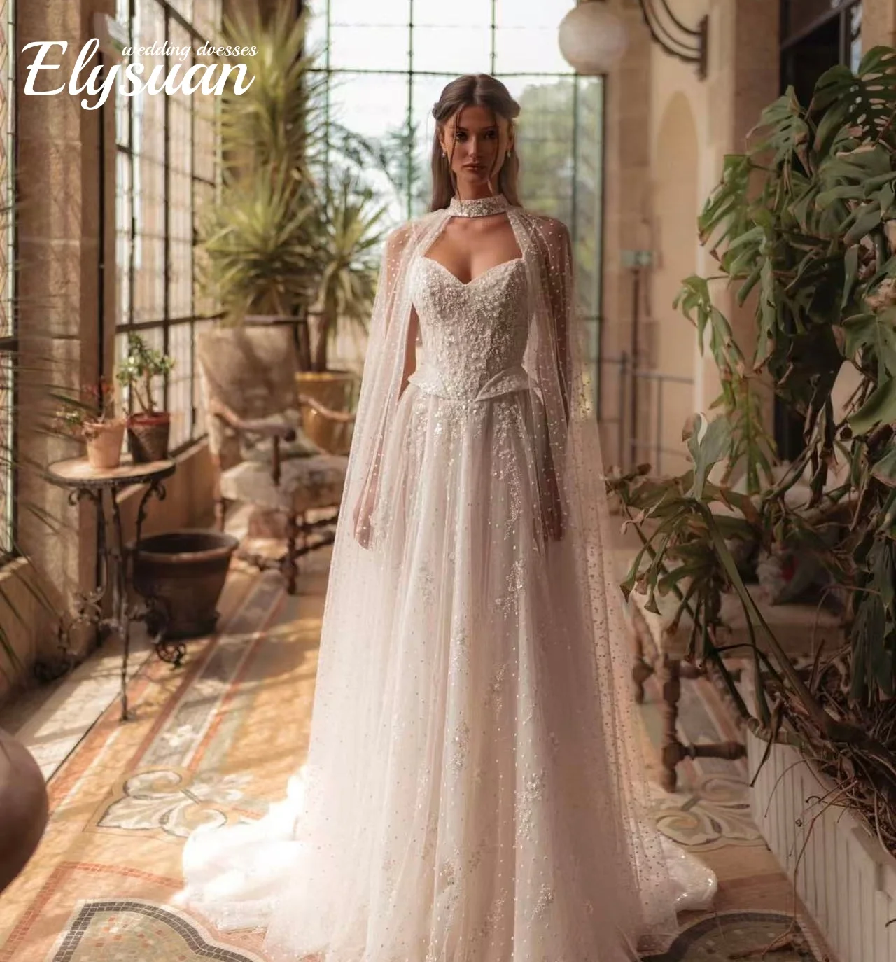 Customized Noble Pearls Dazzling A Line Wedding Dresses With Corset Romantic Bridal Gown   Delicate Floor-length Wear