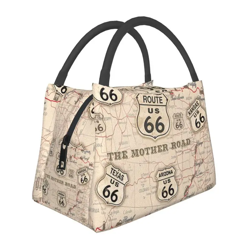 

Vintage American Map Route 66 Pattern Insulated Lunch Bags for USA Highways Cooler Thermal Lunch Tote Beach Camping Travel