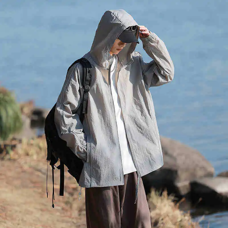 2026 Summer New Men Outdoor Sun Protection Jacket Ice Silk Anti UV Lightweight Quick Dry Breathable Casual Outerwear