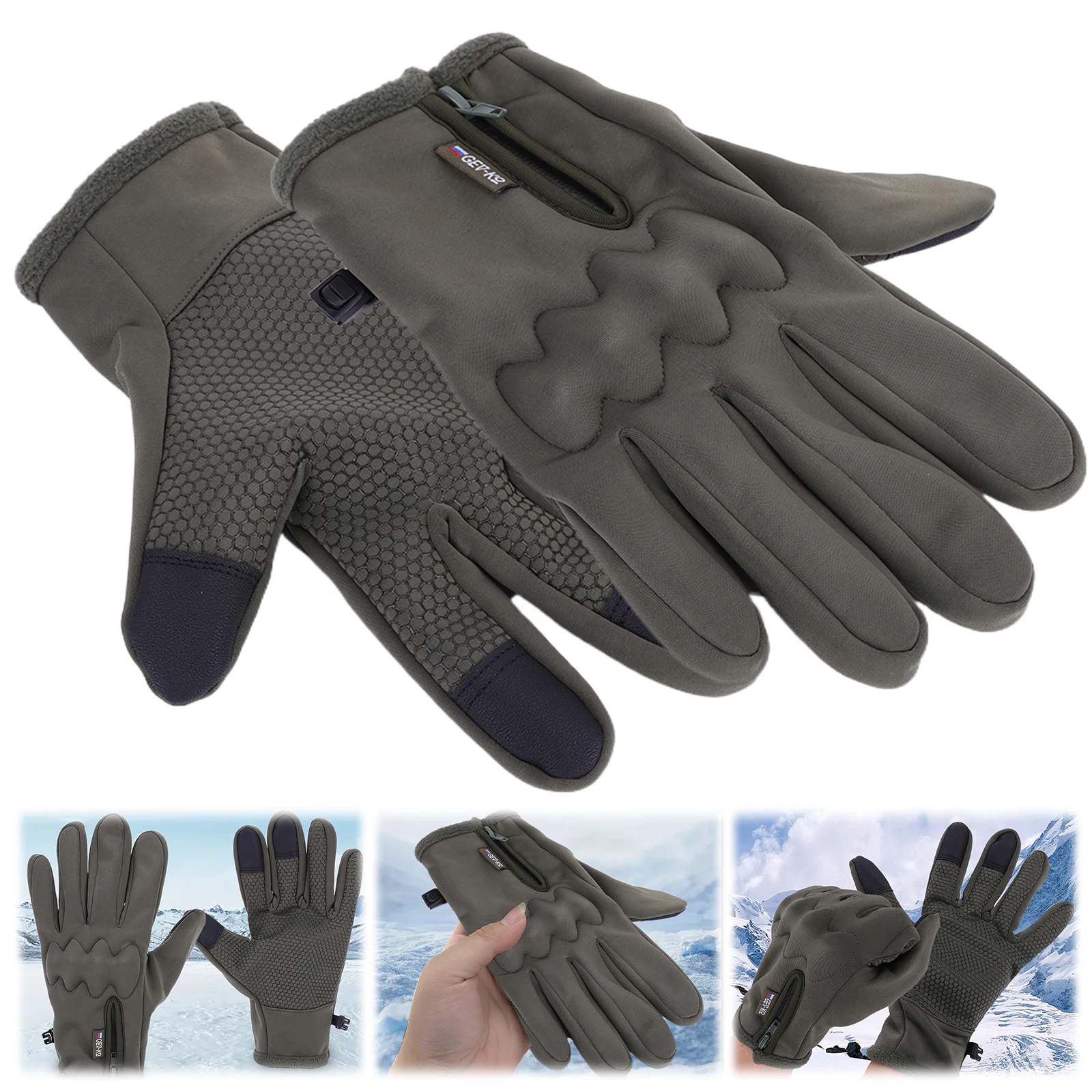 الشتاء الدراجات قفازات التزلج الجلد ودية شاشة تعمل باللمس الحراري صوف مبطن قفازات دافئة عدم الانزلاق لقيادة الدراجات النارية التزلج