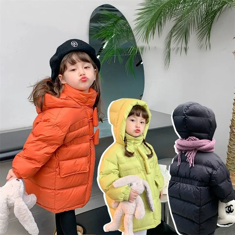 Girls Down Coat Jacket Cotton Windbreak Snowsuit 2023 Orange Warm Thicken Winter Parka Outerwear Children's Clothing