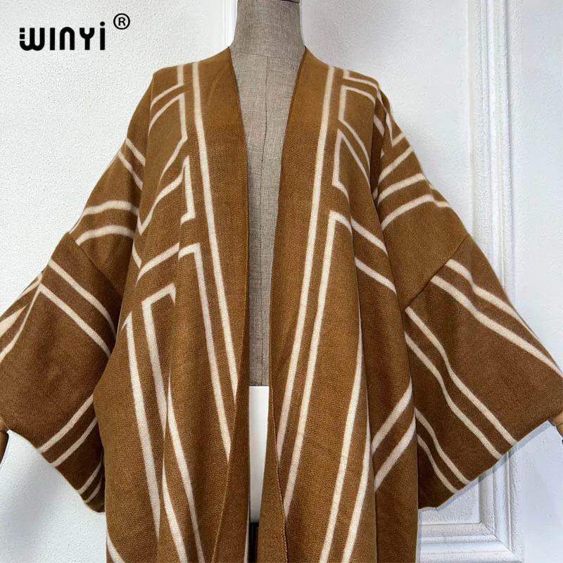 NEW WINYI winter kimono Africa wome Geometric print Luxury Fur Loose OverCoat Thick Warm long down coat Europe cardigan jacket