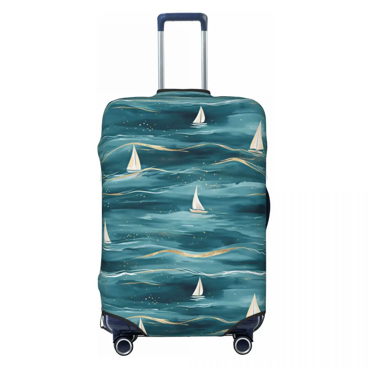 Custom Watercolor Sailboat Nautical Pattern Luggage Cover Protector Funny Travel Suitcase Covers for 18-32 Inch