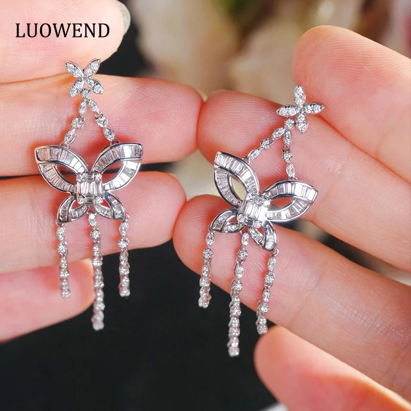 

Серьги LUOWEND из 100% белого золота 18 карат, романтический стиль, 1,40 карата, серьги-капли с настоящими натуральными бриллиантами для женщин, высокие свадебные украшения