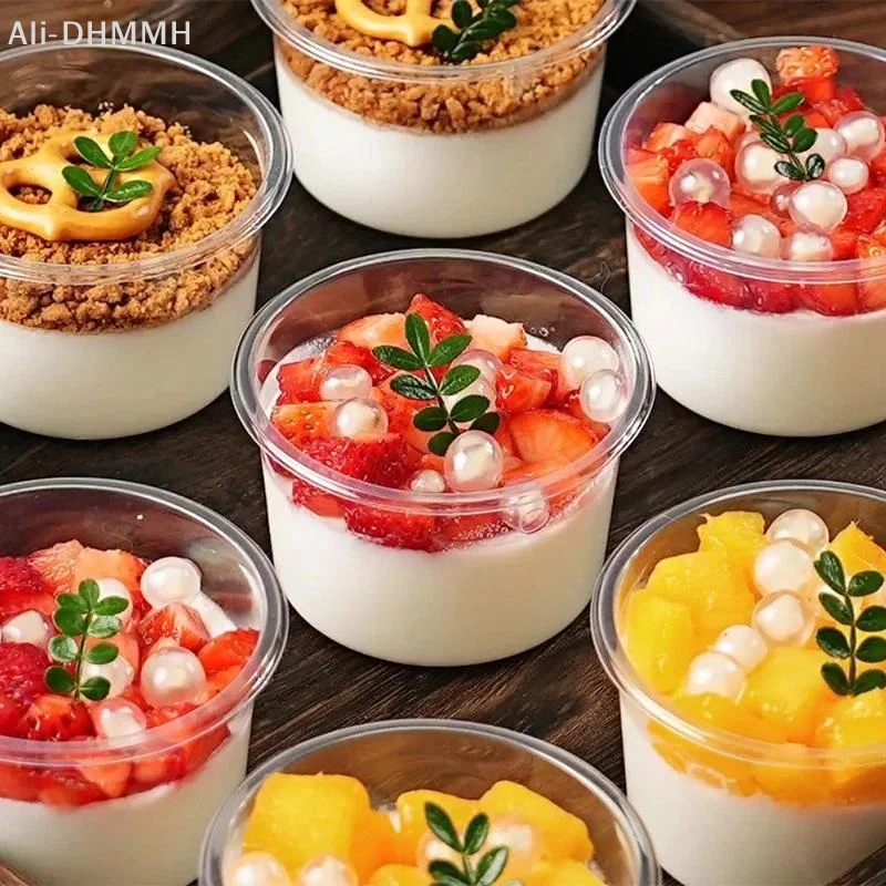 ZLinKJ Disposable Plastic Pudding Cups with Sealed Lids 50PCS 150ML for Ice Cream Cake Dessert Bakery Takeout Packaging