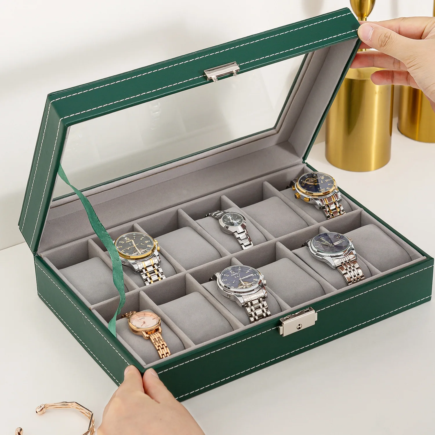DELESYS Grün/Grau Farbe 6/10/1 – Watch Display Case Glass Top 12 Slots Bewertung und Preis