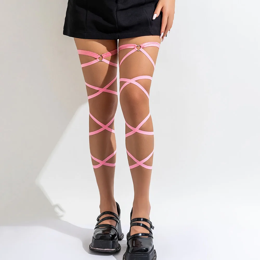 1PC Punk Gothic Multilayer Black Elastic Band Leg Thigh Chain Women Sexy Circle Harness Cosplay Harajuku Body Jewelry