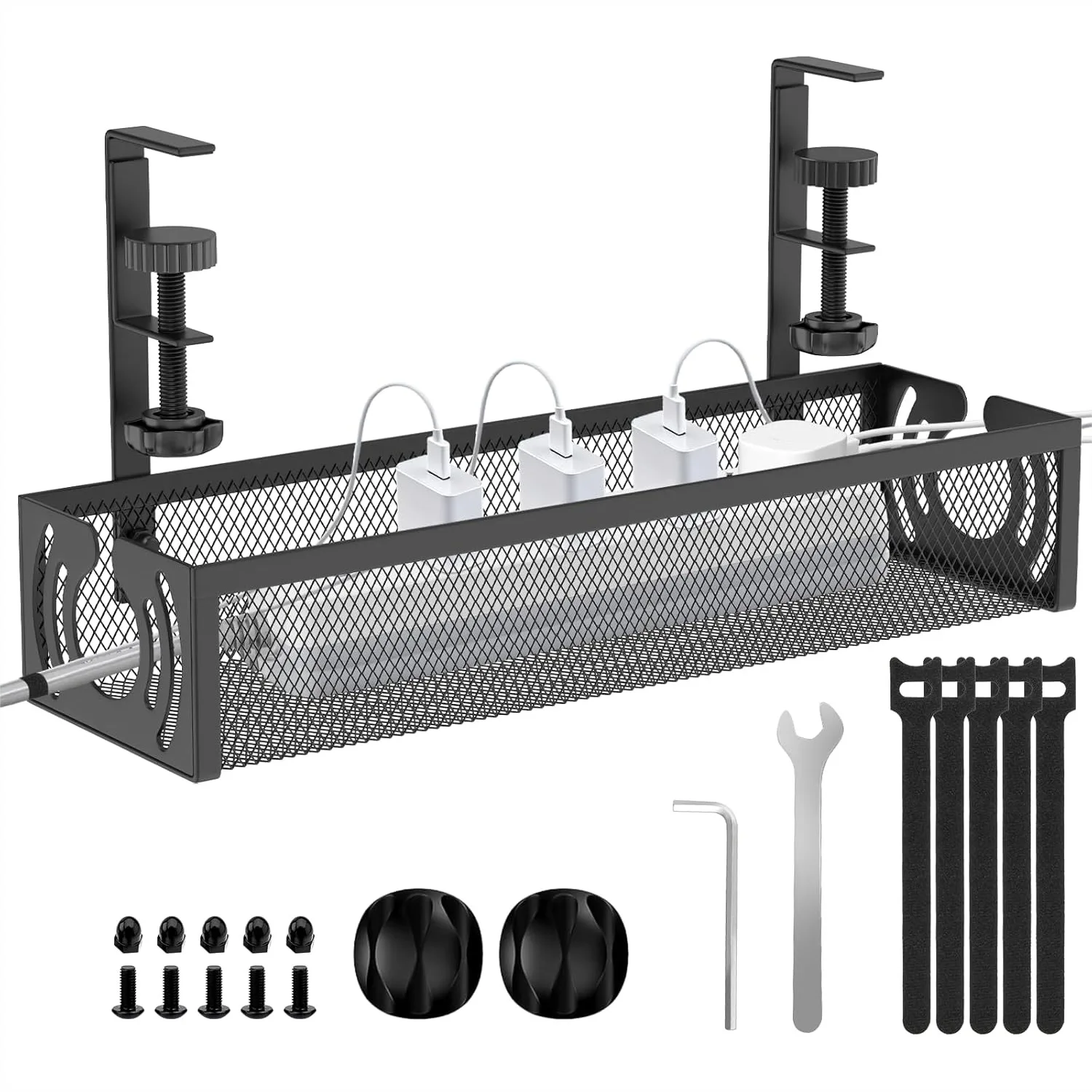 

Under Desk Cable Management Tray 15 Inch No Drill Metal Wire Organizer With Clamp For Home Office Cord Organizer Black