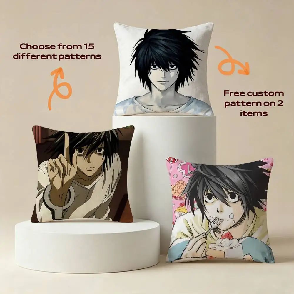 L-L Lawliet Anime D-Death Note Square Sofa Pillow Cover Solid Color Living Room Home Decor Cushion Case