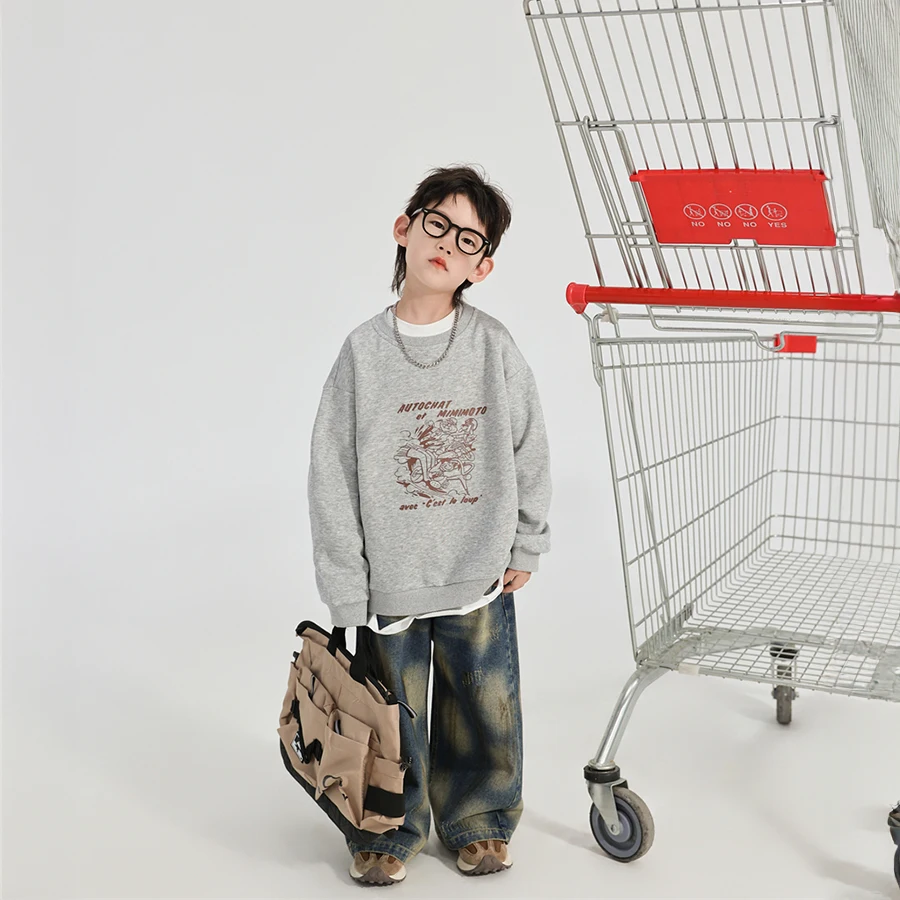 Boys fall loose boys clothes autumn Korean version of children\'s clothing 2024 new Korean print sweater baby with everything