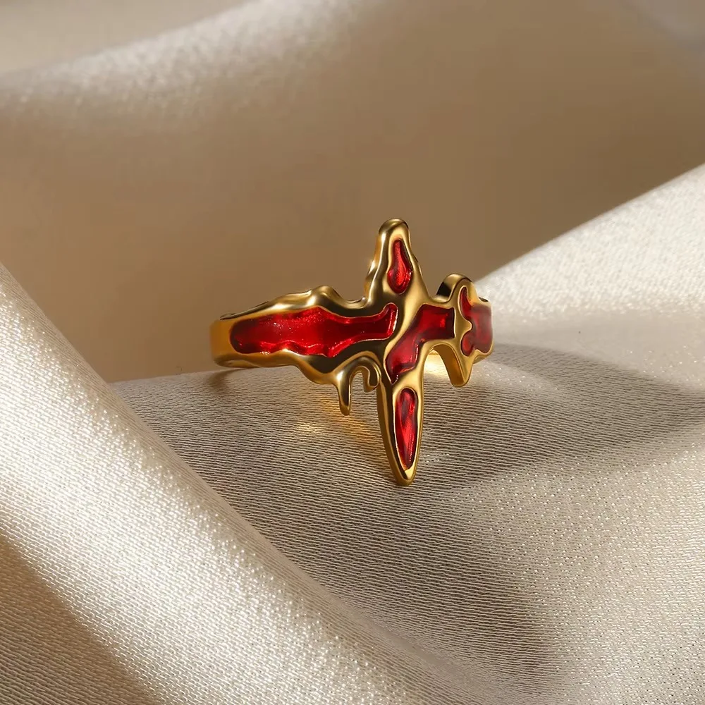 الفولاذ المقاوم للصدأ الصليب خواتم للنساء خمر الذهب اللون افتتاح الصليب البنصر مجوهرات الزفاف هدية anillos mujer