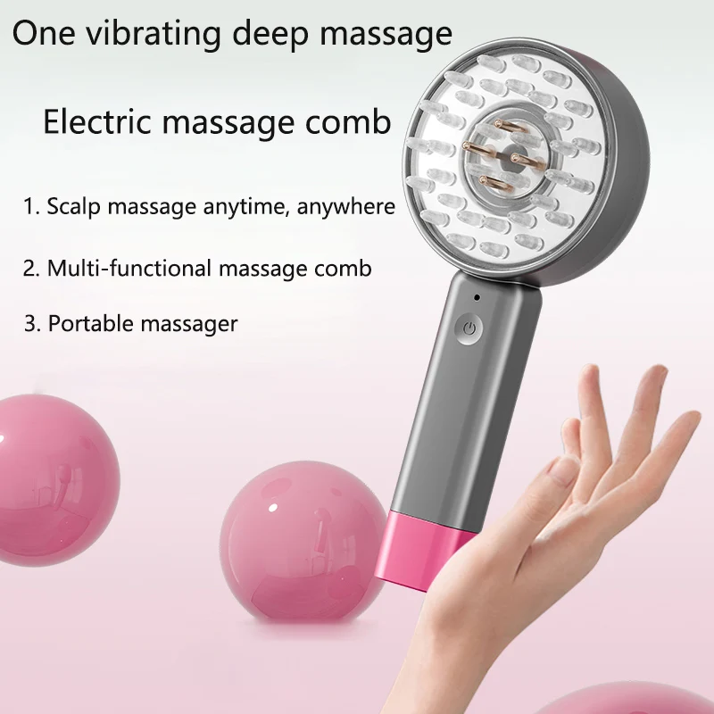 

USB Rechargeable Electric Hair Massager Vibrating Head with Red Blue Light Portable Relaxation Comb for Hair Care