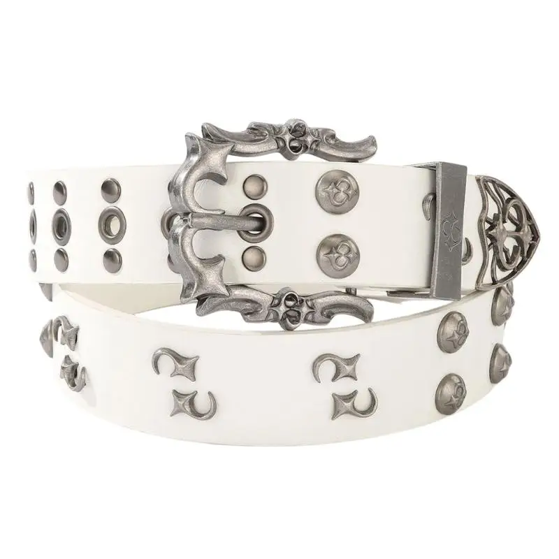 31BB Studded Punk Engraved Charm Women's Adjustable Belt For Jeans Durable PU Leather Waist Strap