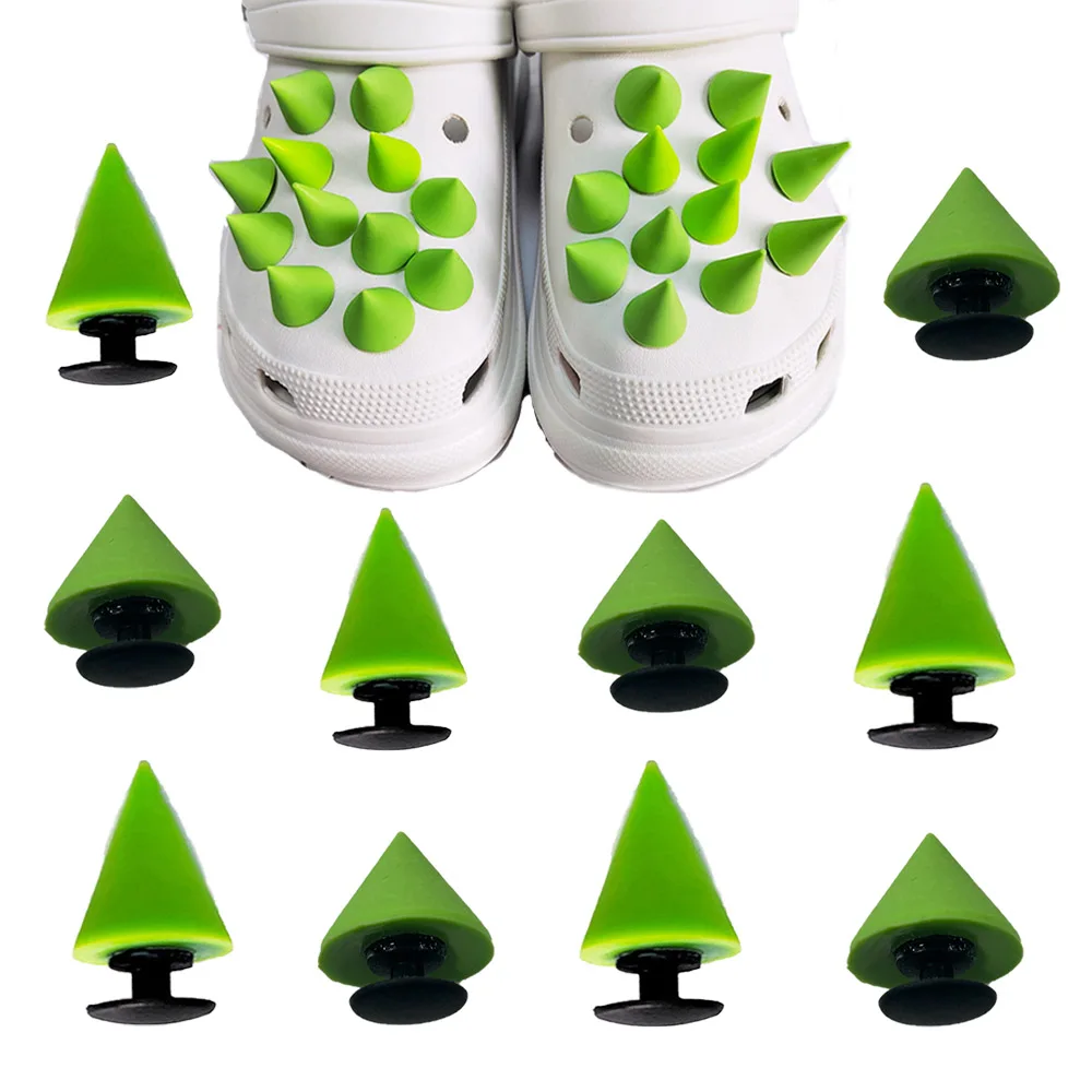 1-10pcs Green Rivets Small Cone Series PVC Shoes Accessories Fit with Hole Wristbands DIY Detachable Waterproof Party Gifts