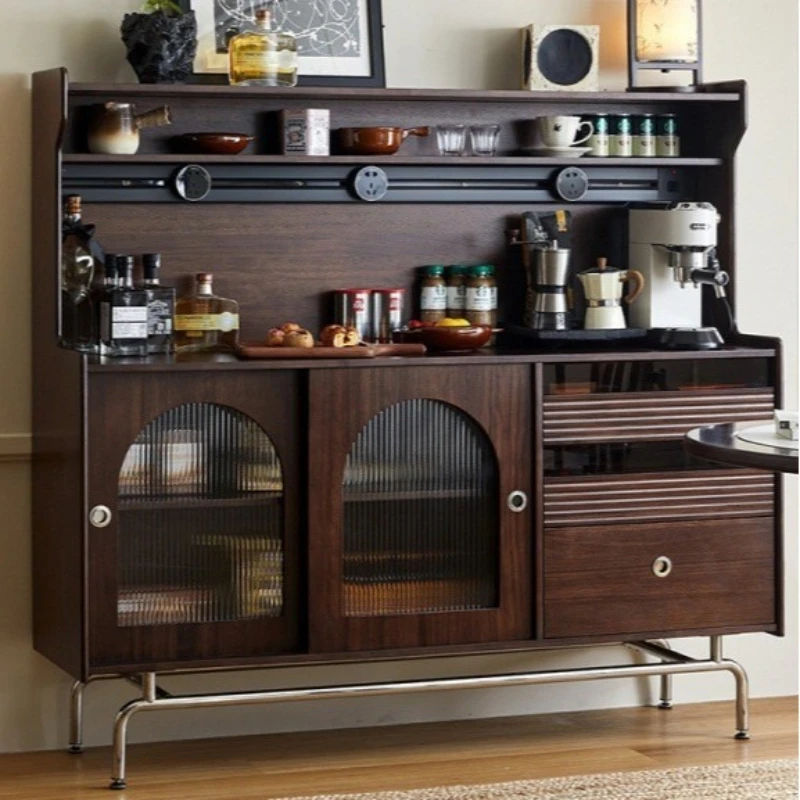 

Black walnut solid wood American rock slab side cabinet integrated multi-functional cabinet against the wall medieval coffee