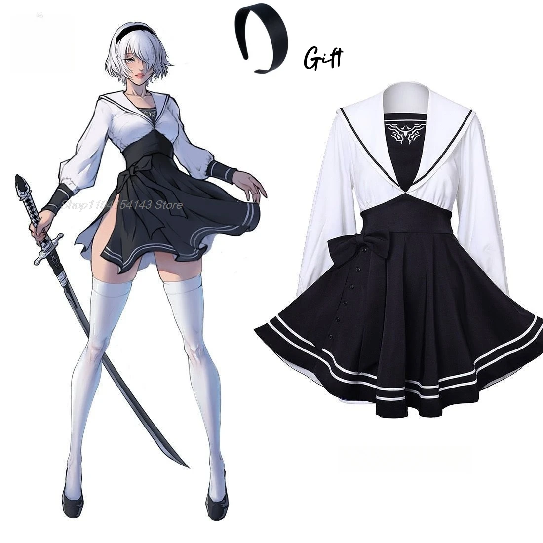 Nier Automata Yorha 2B Cosplay Costume Sailor Suit Sexy Outfit Games Suit Women Role Play Girls Halloween Party Fancy Dress