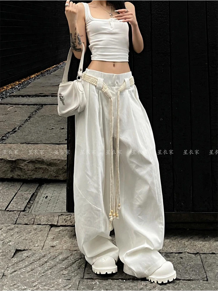 Women White Baggy Pants Harajuku Oversize Y2k Pants 2000s 90s Aesthetic Vintage High Waist Trousers Fashion Trashy Clothes 2024