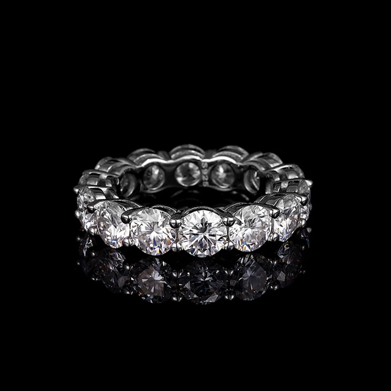 NeeTim 5mm Full Moissanite Ring 925 Sterling Silver with White Gold Plated Wedding Eternity Engagement Rings for Women Jewelry