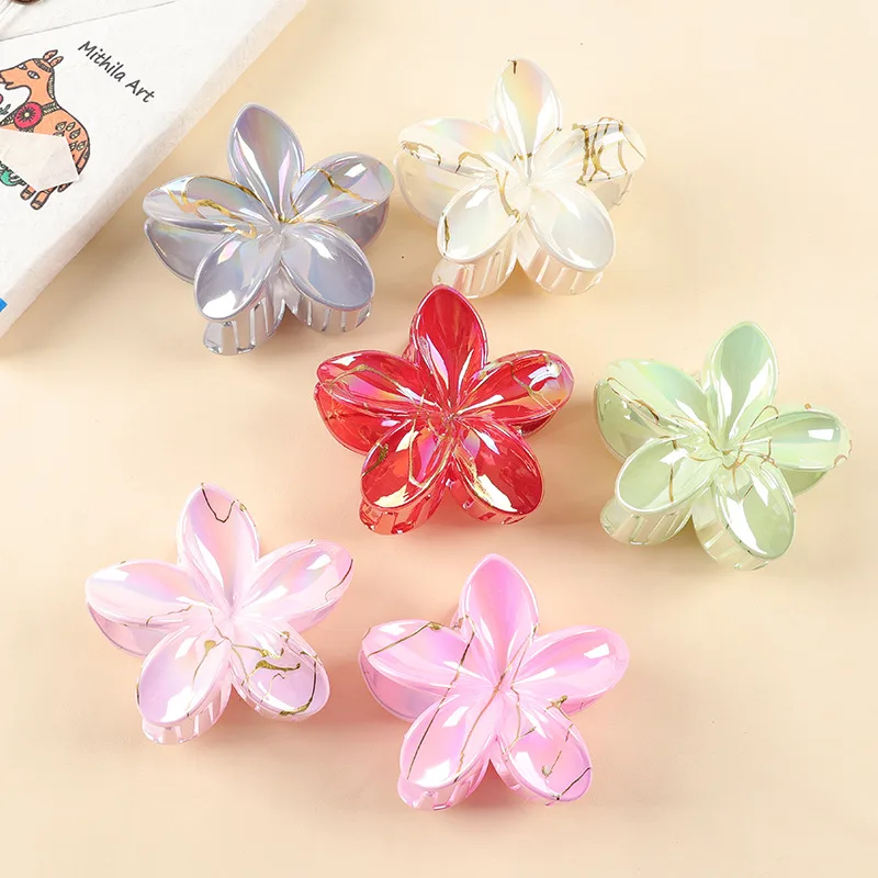 

Flower Hair Claw Clip, Clear Gold Wire Plumeria Hair Clips, European Style Elegant Hair Claw for Women