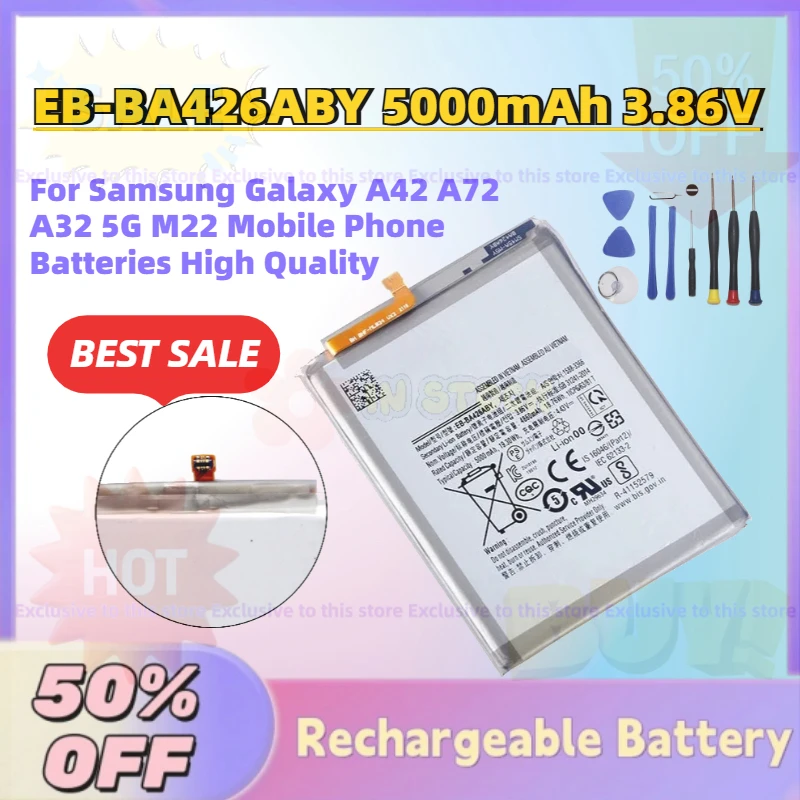 

New EB-BA426ABY 5000mAh 3.86V Rechargeable Battery For Samsung Galaxy A42 A72 A32 5G M22 Mobile Phone Batteries High Quality