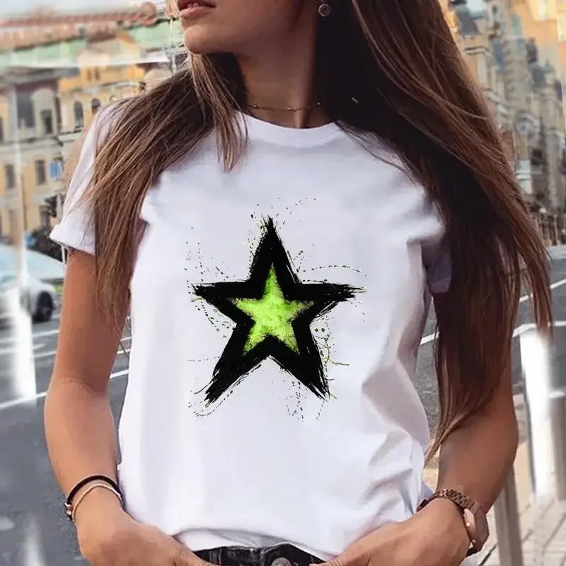 تي شيرت نسائي 90s مطبوع عليه رسومات مضحكة طباعة جرافيك حلوة أنثى أنيقة موضة كارتونية صيفية بأكمام صيفية ملابس هاراجوكو للشارع