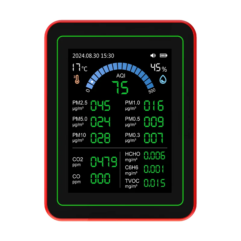 

Монитор качества воздуха 18-в-1, хранивает исторические данные на один год и импорт в компьютер pm2.5 pm10.
