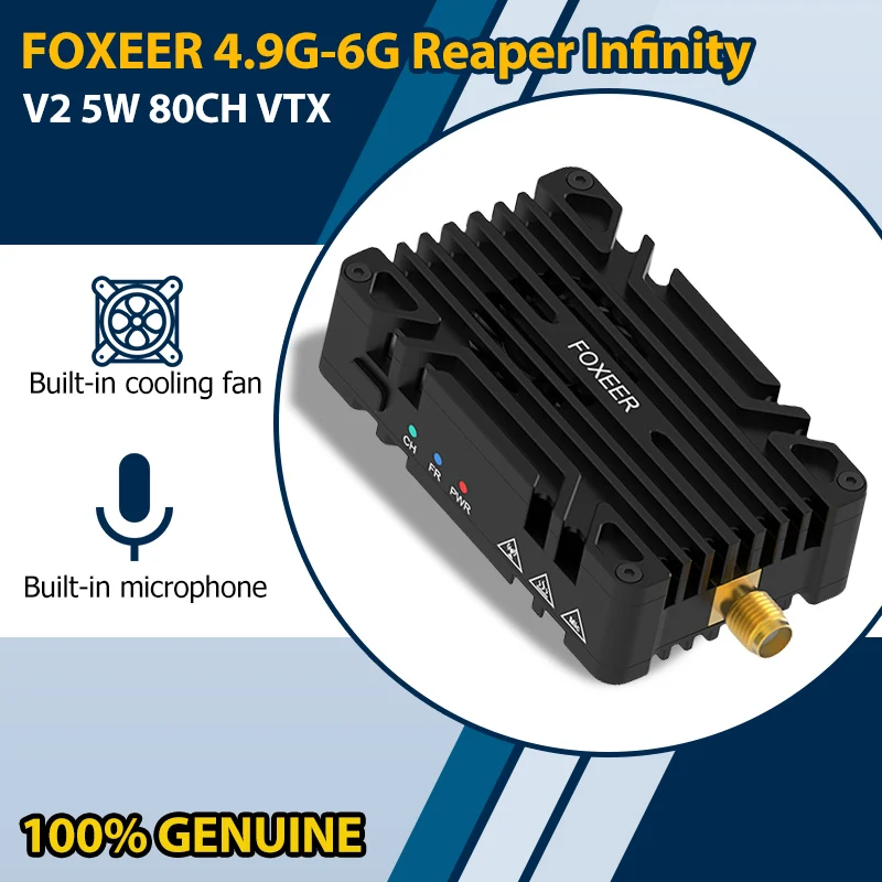 

Переключаемый передатчик FOXEER 4,9G-6G Reaper Infinity 5W 80CH VTX 9-36V вход 1 Вт/2 Вт/3 Вт/4 Вт/5 Вт для радиоуправляемого квадрокоптера, аксессуары «сделай сам»