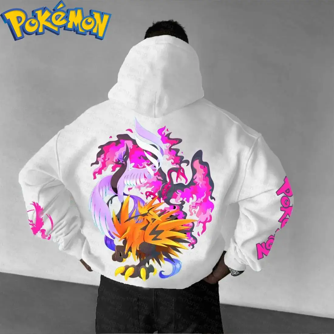 Pokemon Anime Moltres Ho Oh sweat à capuche en coton Harajuku pantalon ensemble noir Orange violet motif de flamme deux pièces tenue décontracté