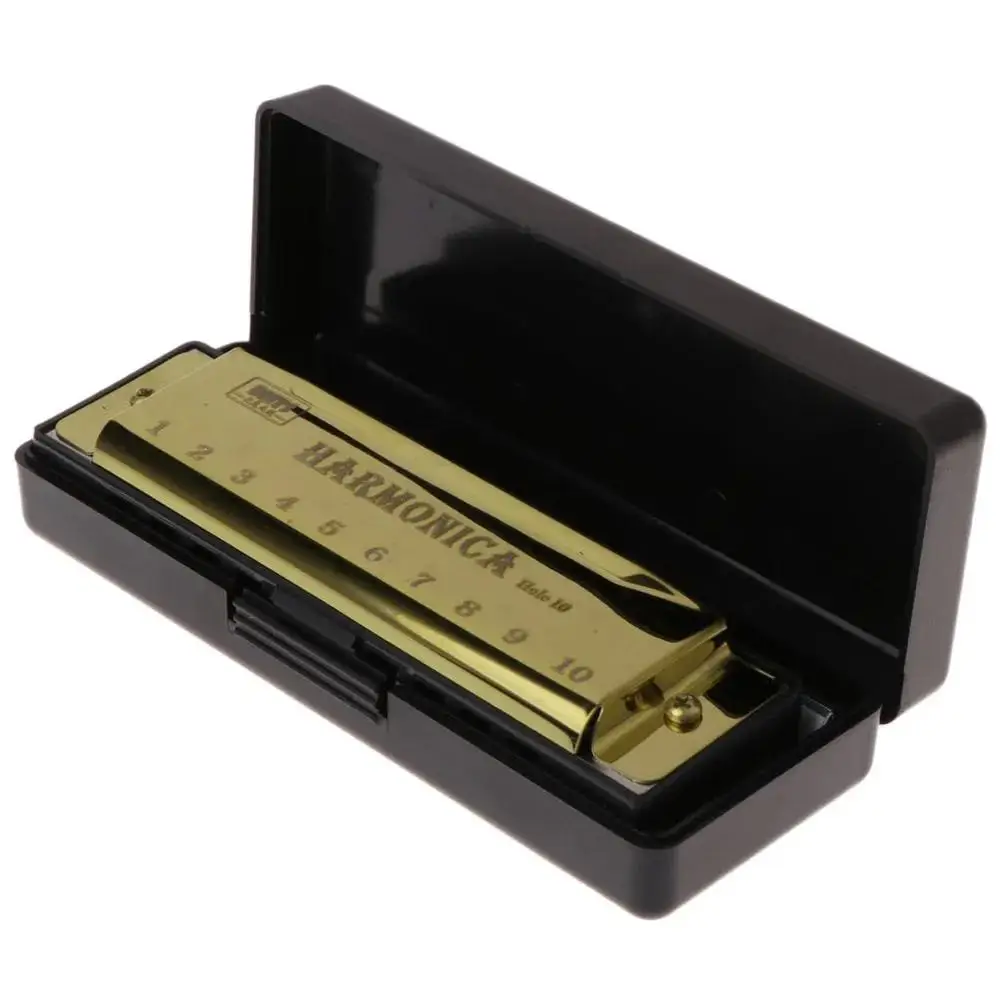 

Golden 10-Hole Blues Harmonica with Premium Metal Finish for Beginners Professional Players Music Enthusiasts Children Portable
