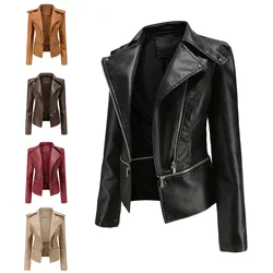 Primavera autunno moto giacca in ecopelle donna cappotto Casual in pelle femminile manica lunga colletto rovesciato Solid Outwear