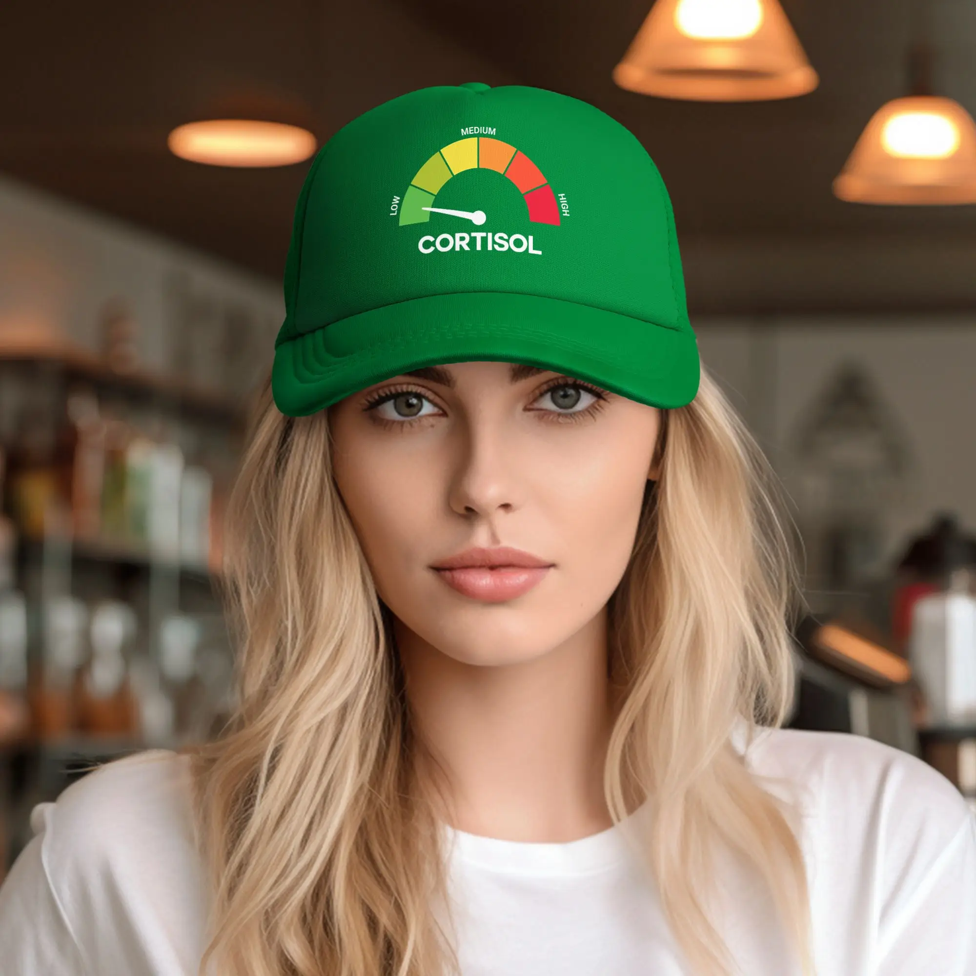Low Cortisol Levels Stress Meter Meme Anxiety & Burnout Trucker Hat Mesh Baseball Caps Snapback Caps  Hat Sun Hat Trucker Cap