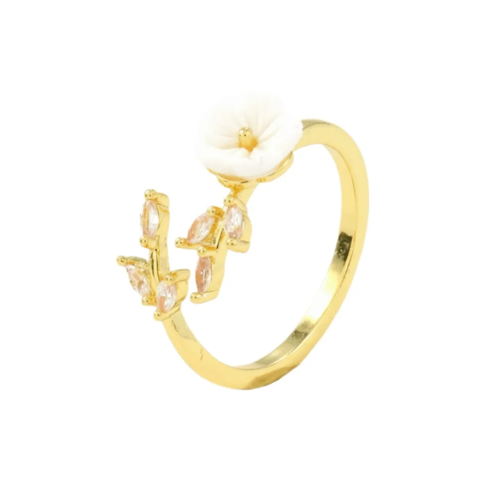 Gold Color Flower Ring Exquisite Design Sweet Crystal Open-end Ring Sparkling Inlaid Zirconia Ring Vacation Accessories